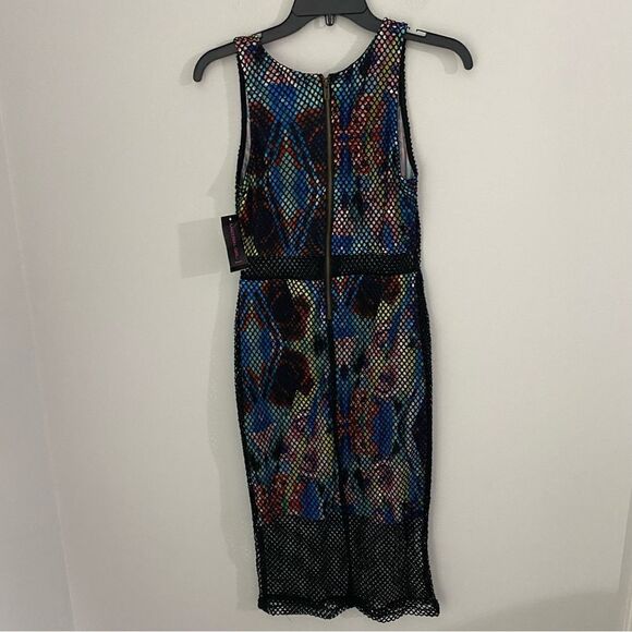 Material Girl Women’s Scoop Neck Mesh Colorful Sleeveless Zipper Bodycon Dress - Picture 3 of 3